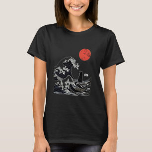 Camiseta A Grande Onda Kanagawa Gato Japonês Divertido de S