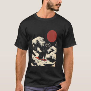 Camiseta A Grande Onda Kanagawa Gato Japonês Divertido de S