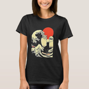 Camiseta A Grande Onda Kanagawa Gato Japonês Divertido de S