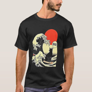 Camiseta A Grande Onda Kanagawa Gato Japonês Divertido de S
