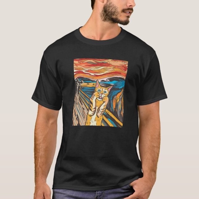 Camiseta A Gritar Foto Munch Cats Parody Men Wome (Frente)