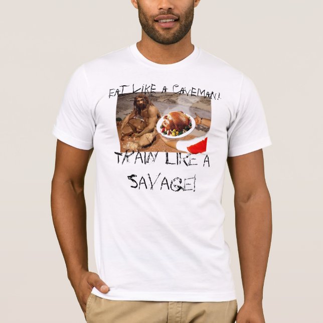 Camiseta a homem das cavernas-dieta, come como um homem das (Frente)