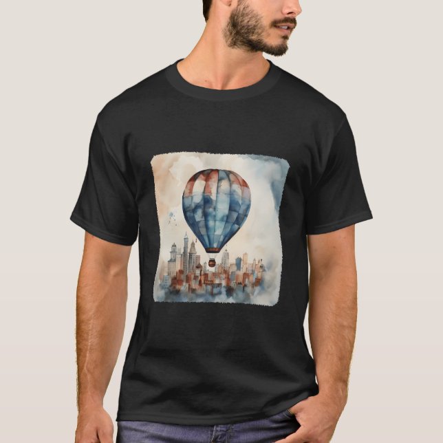 Camiseta A Hot Air Balloon Floating Over A City Urban Adven (Frente)