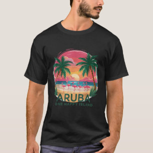 Camiseta A ilha feliz de Aruba bela praia de pôr do sol Fl
