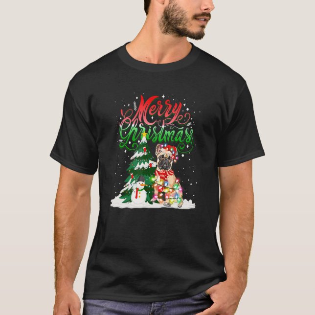 Camiseta A Iluminação de Natal Pajama Correspondendo ao Bul (Frente)