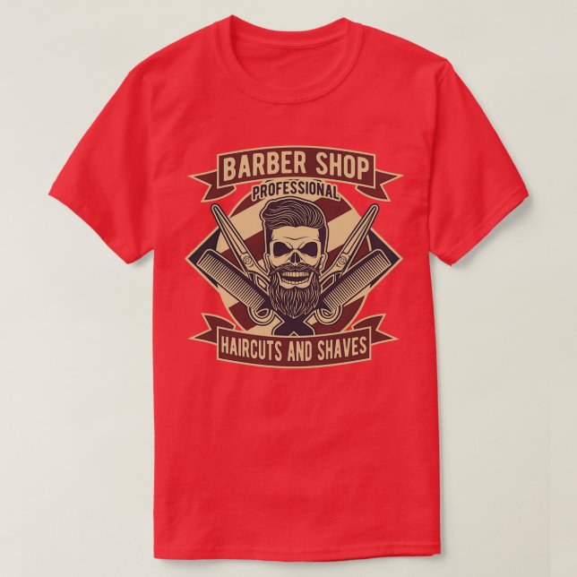 Camiseta a ilustração da barbearia do crânio (Frente do Design)