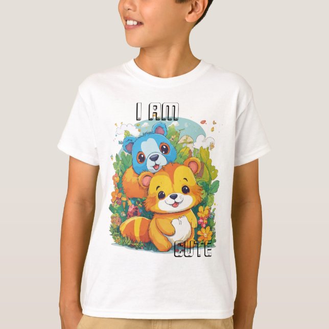 Camiseta A ilustração de desenho animado de animais bonitos (Frente)