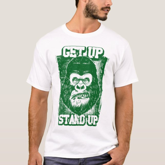 Camiseta A ilustração verde do gorila se levanta (Frente)