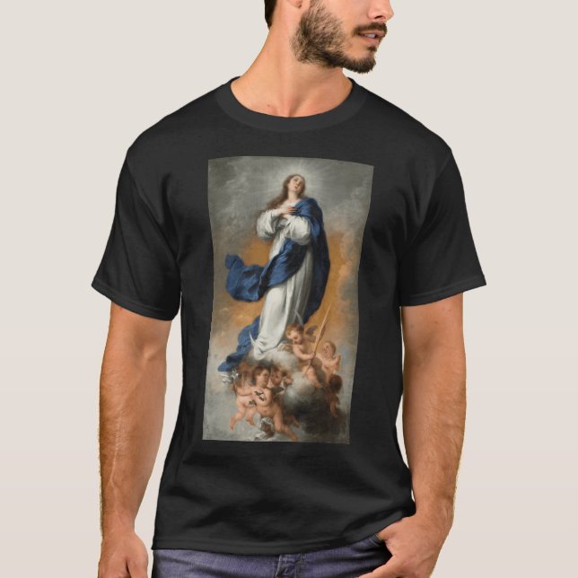 Camiseta A Imaculada Conceição Murillo presentes católicos (Frente)