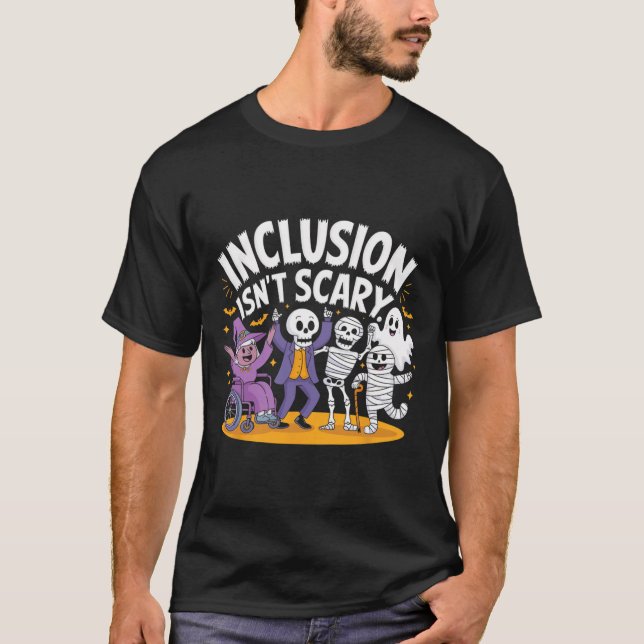 Camiseta A inclusão não é assustadora, professor esqueleto  (Frente)