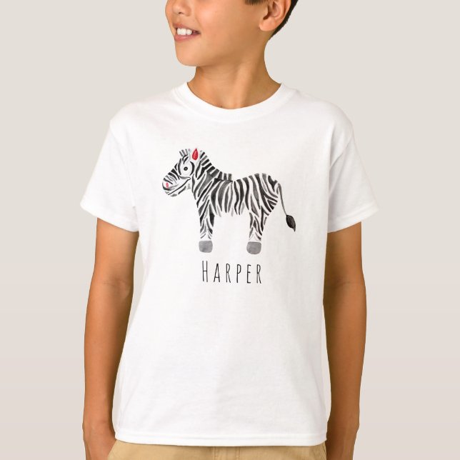 Camiseta A Legal Watercolor Zebra Safari com nome (Frente)