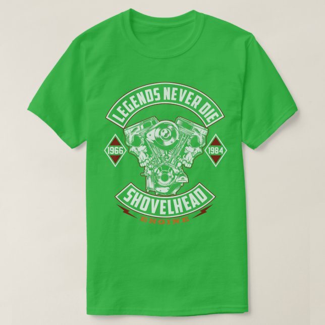 Camiseta A lenda nunca é a moto da escola antiga Shovelhead (Frente do Design)