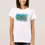 Camiseta ** A Lily Monet Pads Pond Cherub Angel T-Shirt<br><div class="desc">Monet Clássico de Dor CURTA das MULHERES brancas e lagoa de lírio d'água. Os Monet Lily / Lotus são cor-de-rosa-turquesa. Se você olhar de perto, há uma moldura acima com anjos de cherub. Elegante feminina romântica Ephemera Floral Pintura Artística Única Criativa Moderna e Romântica design. (PESQUISAR AR23 para designs semelhantes)...</div>