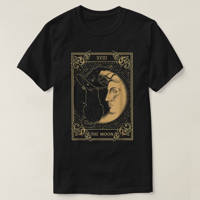Camiseta A Lua Tarot XVII Inspirou a Bruxa Negra Negra Hat (Frente do Design)
