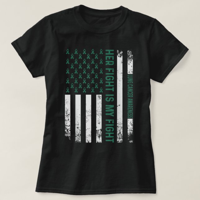 Camiseta A luta dela é a minha luta, cancer pulmonar de Fri (Frente do Design)