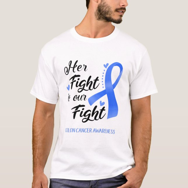 Camiseta A luta dela é a nossa consciência de Cancer de doi (Frente)