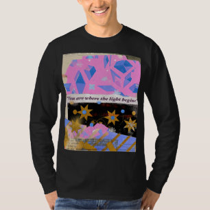 Camiseta A Luz Começa Dentro – Arte de Gema Rosa e Dourada