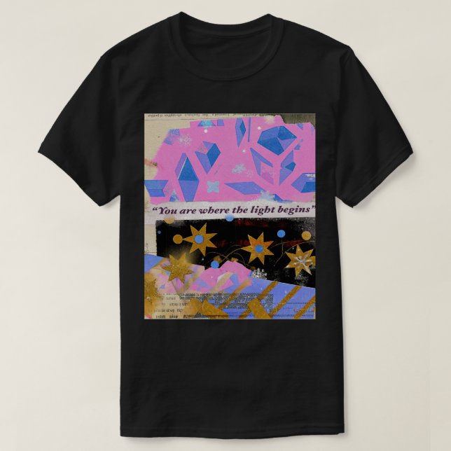 Camiseta A Luz Começa Dentro – Design de Gema Rosa e Dourad (Frente do Design)