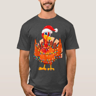 Camiseta À luz do Natal Turquia Vestindo Xmas Hat Turquia L