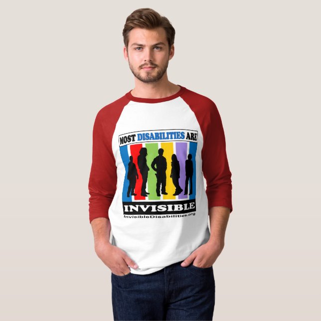 Camiseta A maioria de inabilidades são invisíveis - Raglan (Frente Completa)