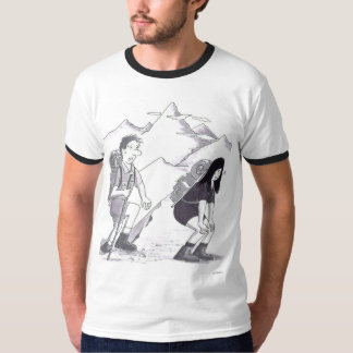 Camiseta A Man and Woman Hiking with Backpacks Up  Mountain