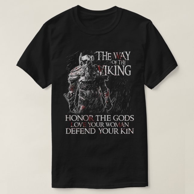 Camiseta A Maneira Da Honra Viking Os Deuses Ama Sua Mulher (Frente do Design)