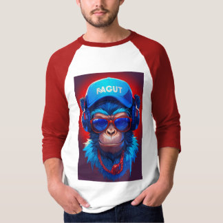 Camiseta A manga com macaco e Fones de ouvido Legal, Goggle