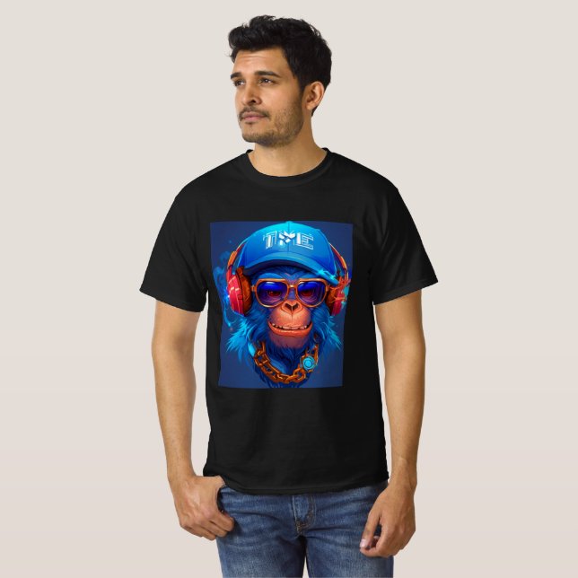 Camiseta A manga com macaco Legal e fone de ouvido, (Frente Completa)