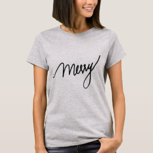 Camiseta A mão chique da feliz rotulou a atitude positiv