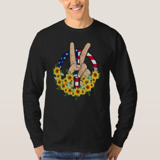 Camiseta A Mão Da Paz Em Paz Bandeira Americana De Girassol