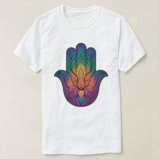 Camiseta a mão Hamsa do arco-íris