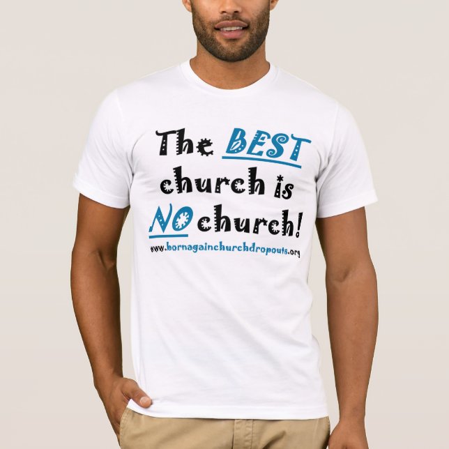 Camiseta A MELHOR igreja em azul/preto no t-shirt leve (Frente)