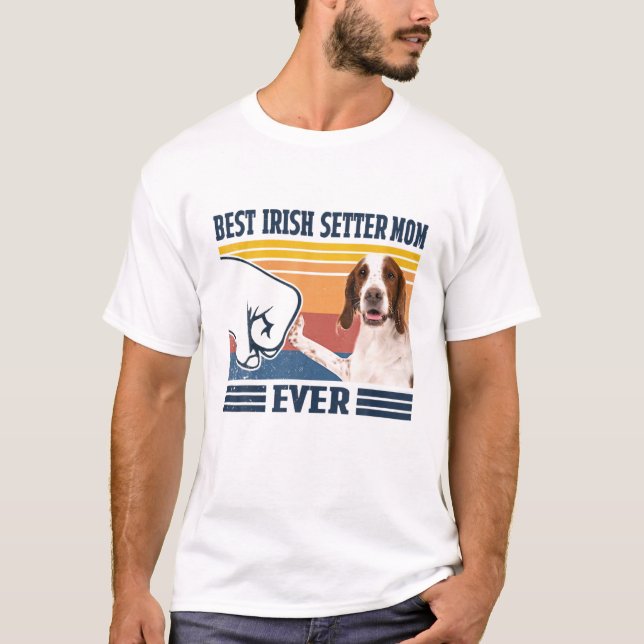 Camiseta A MELHOR IRLANDESA VERMELHA E BRANCA, Mãe Cachorro (Frente)