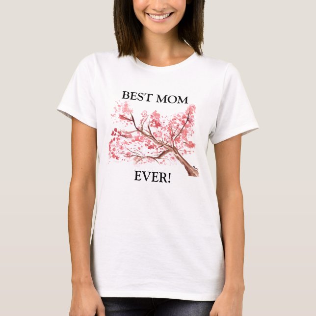 Camiseta A melhor mãe de cereja rosa floresce aqueca (Frente)