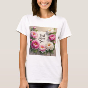 Camiseta A melhor mãe de sempre... peônias pintadas à mão e