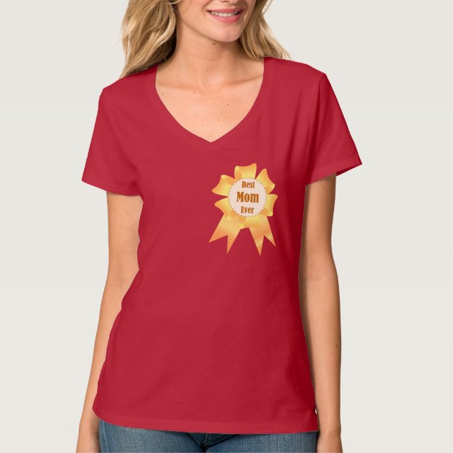Camiseta A melhor mãe sempre ganhadora do Ouro, fita prêmio (Frente)