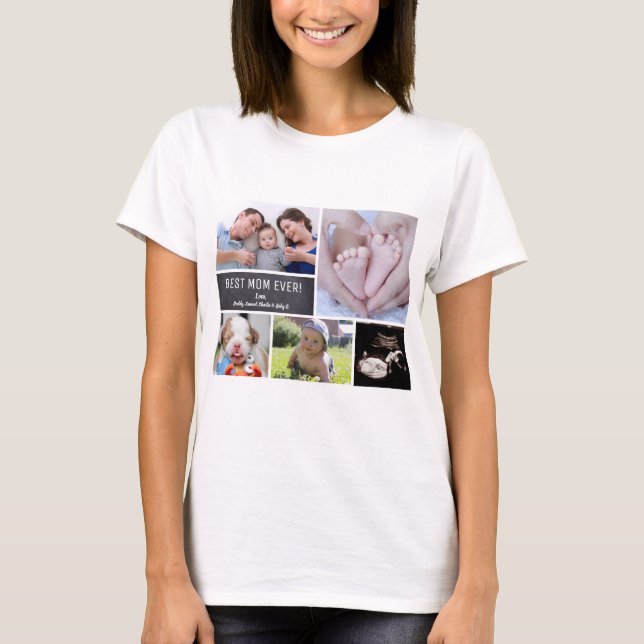 Camiseta A melhor mamã nunca! Colagem personalizada da foto (Frente)