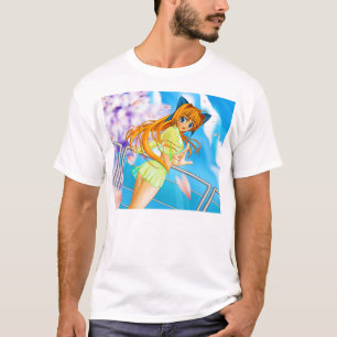 Camiseta A menina bonito do Anime de Manga vê dentro