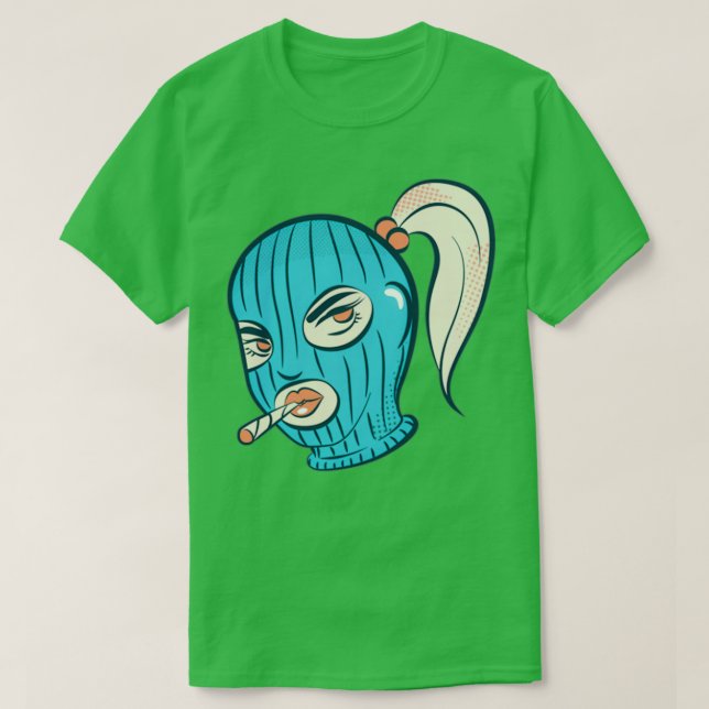 Camiseta A Menina de Máscara de Esqui Fumando (Frente do Design)