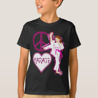Camiseta A menina do karaté do amor da paz personaliza