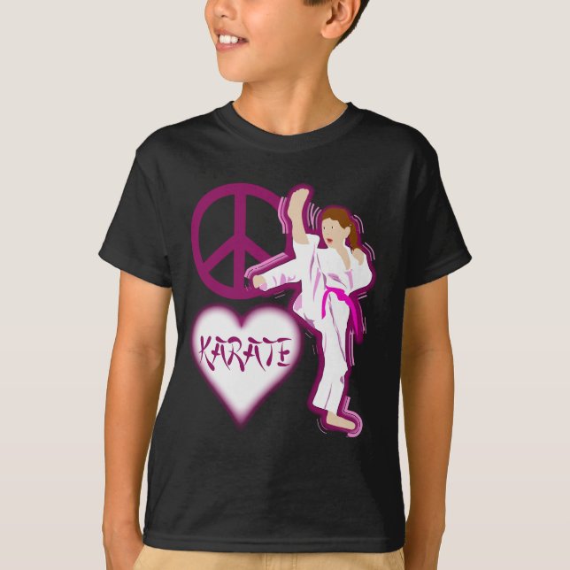 Camiseta A menina do karaté do amor da paz personaliza (Frente)