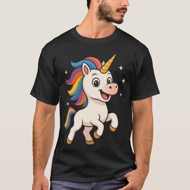 Camiseta A menina do Unicórnio Arco-íris Risonho (Frente)