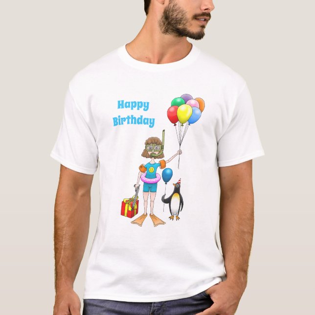 Camiseta A menina e o pinguim com balões (Frente)