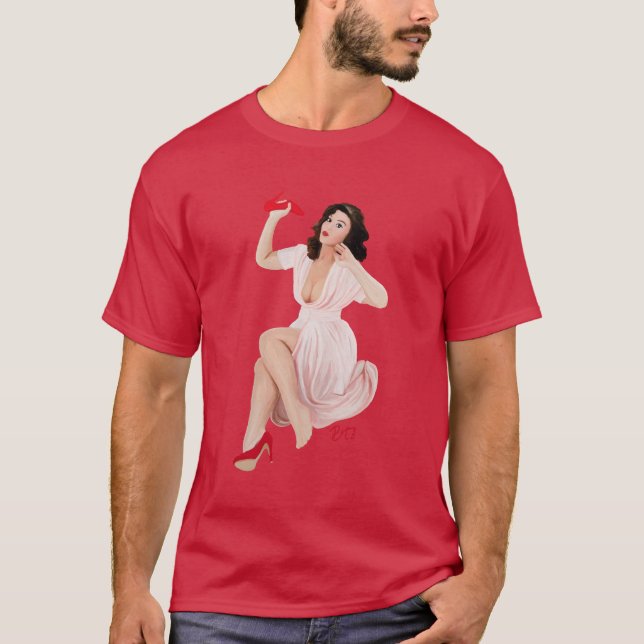 Camiseta A menina Pin-acima, Ouch, dmói! (Frente)
