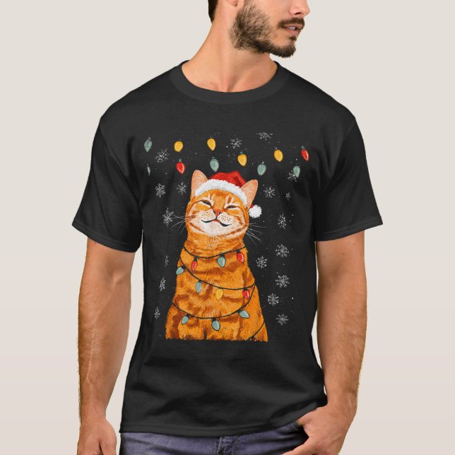 Camiseta A Merry Christmas Lights Snowflake Ginger Cat Oran (Frente)