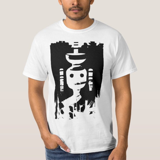 Camiseta A misteriosa figura em preto e branco (Arte AI) (Frente)
