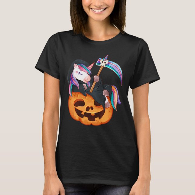 Camiseta A Morte Do Costume Do Unicórnio No Halloween Deita (Frente)
