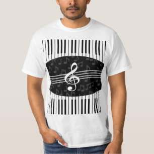 Camiseta A música à moda nota chaves do Clef e do piano de