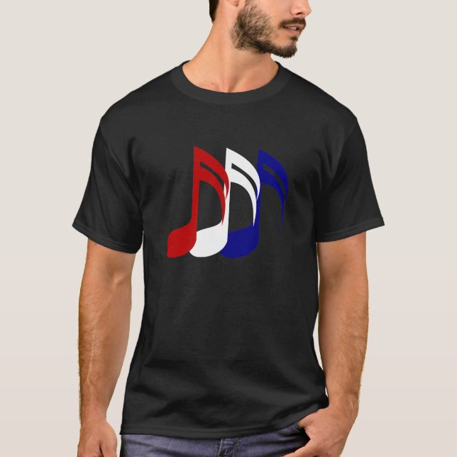 Camiseta A música azul branca vermelha nota o t-shirt (Frente)