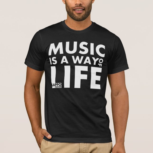 Camiseta A música é um modo de vida (o preto) (Frente)